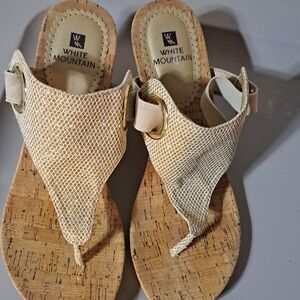 White Mountain Cream Sandals Cork Footbed Bow Detail